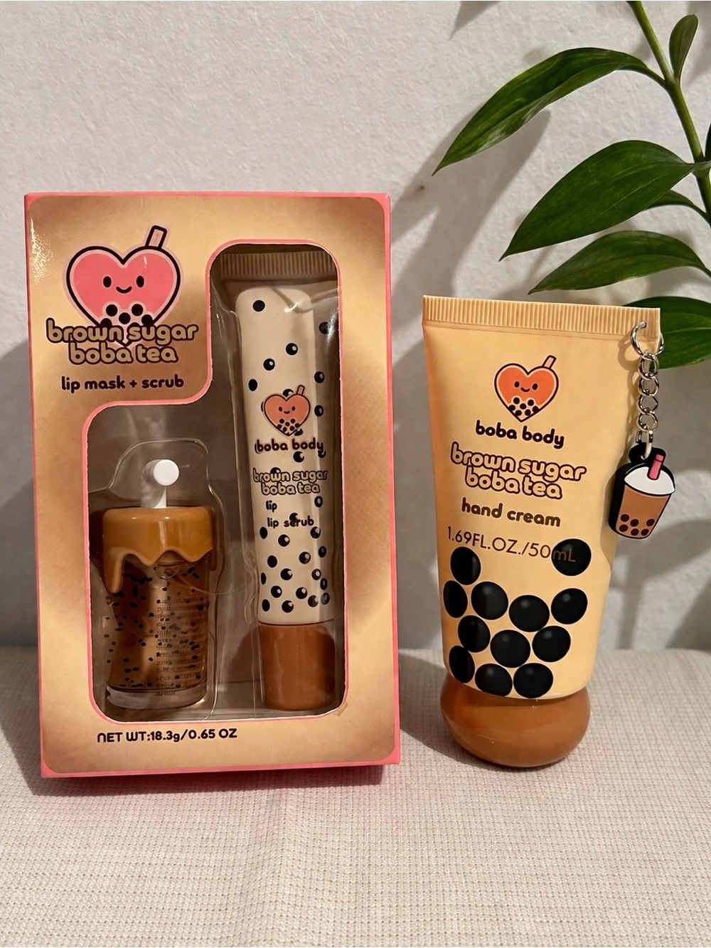 Brown Sugar Boba Tea Beauty Bundle Lip Care + Hand Cream Cute Gift
